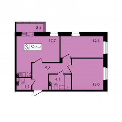 Двухкомнатная квартира 60.2 м²