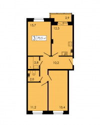 Трёхкомнатная квартира 71.1 м²